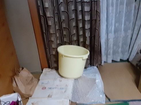 雨漏り対策にバケツ